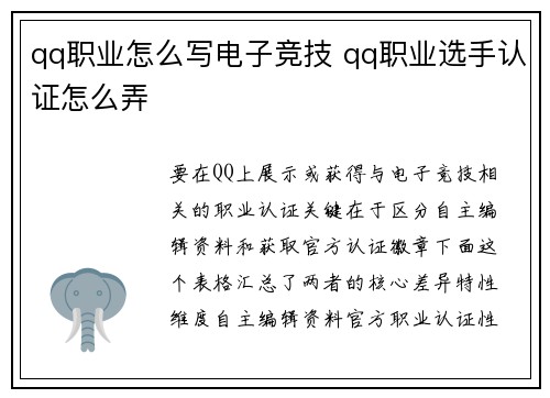 qq职业怎么写电子竞技 qq职业选手认证怎么弄
